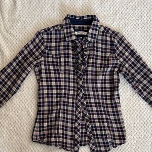 Navy Plaid Women's Button Down Shirt